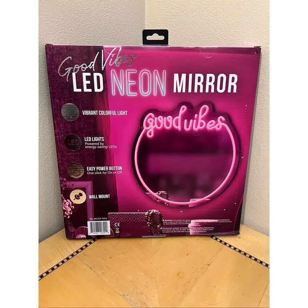 New in Box! Gabba Goods Glow Good Vibes LED Neon Light Mirror
